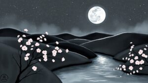 Moonlit Cherry Blossom Scene – free AI stock image
