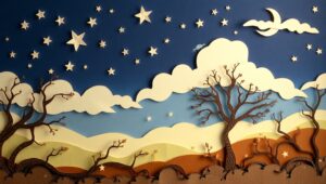 Moonlit Forest with Paper Stars – free AI stock image