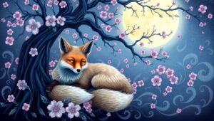 Moonlit Fox in Floral Harmony – free AI stock image