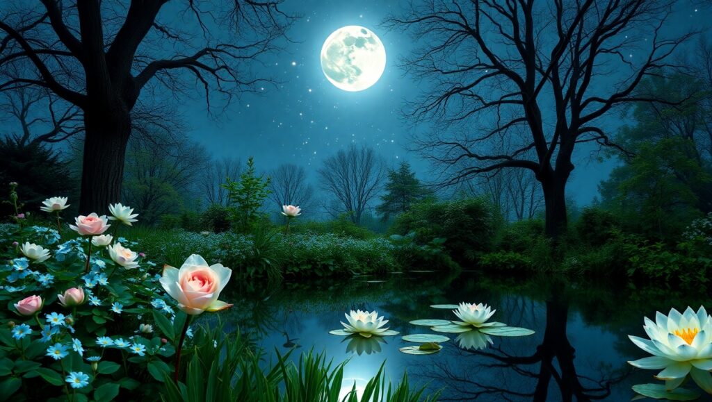 Moonlit Garden of Serenity – free AI stock image