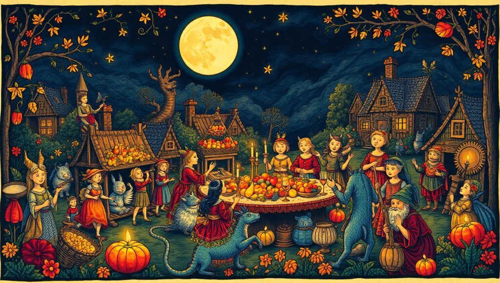 Moonlit Harvest Festival of Creatures – free AI stock image