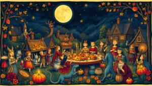 Moonlit Harvest Festival of Creatures – free AI stock image