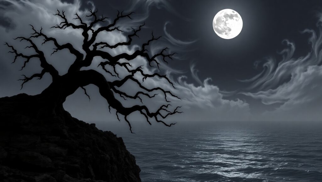 Moonlit Solitude on a Cliff – free AI stock image