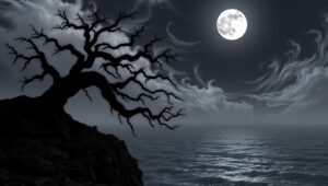 Moonlit Solitude on a Cliff – free AI stock image