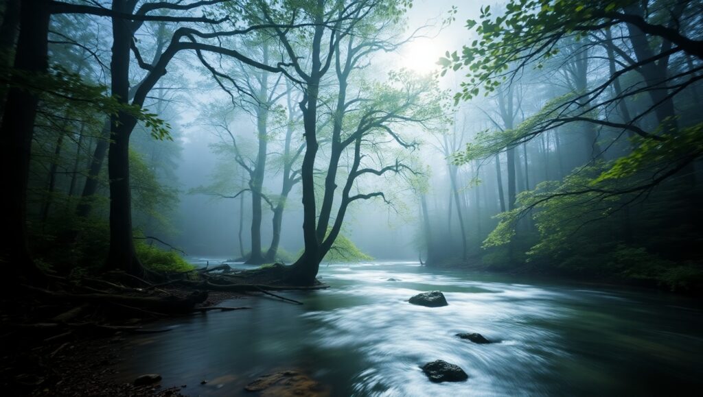 Moonlit Streams in a Serene Forest – free AI stock image