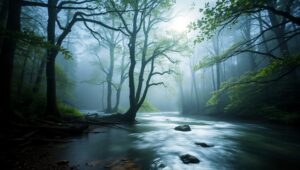 Moonlit Streams in a Serene Forest – free AI stock image