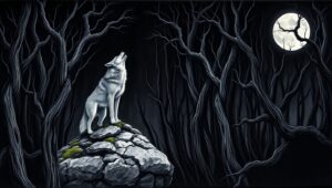 Moonlit Wolf in Charcoal – free AI stock image