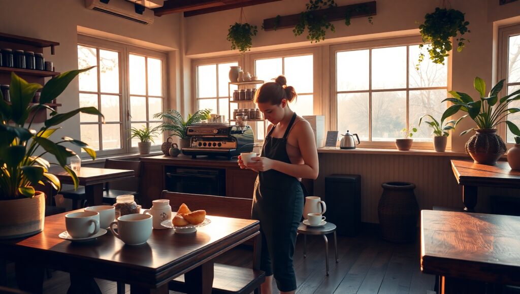 Morning Bliss in a Coffee Shop – free AI stock image