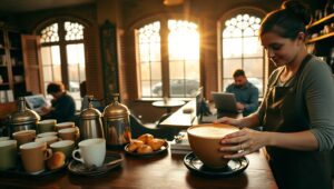 Morning Bliss in a Coffee Shop gIV – free AI stock image