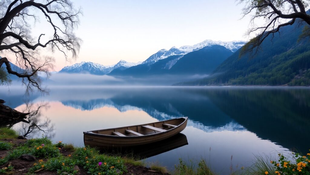 Morning Calm by the Lakeside – free AI stock image