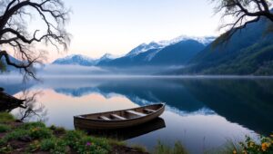 Morning Calm by the Lakeside – free AI stock image