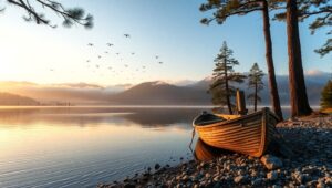 Morning Calm in Mountain Tranquility – free AI stock image