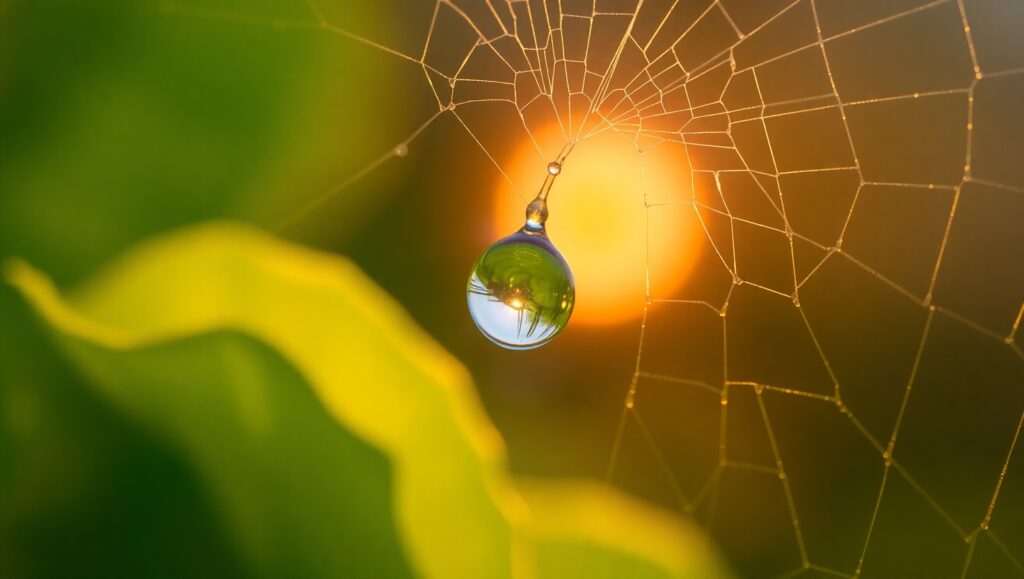 Morning Dew on a Spiderweb – free AI stock image