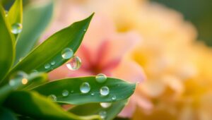 Morning Dew on Lush Leaves – free AI stock image
