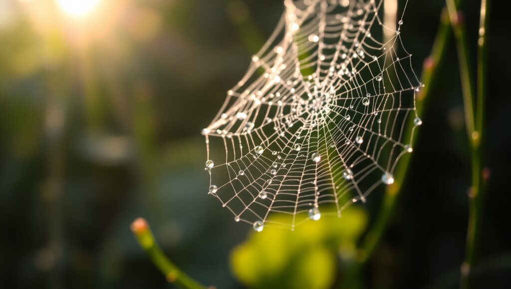 Morning Dew on Spider Webs – free AI stock image
