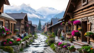 Morning in a Serene Mountain Village – free AI stock image