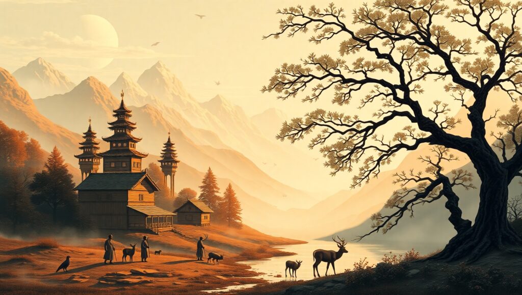 Morning in the Mountain Village – free AI stock image