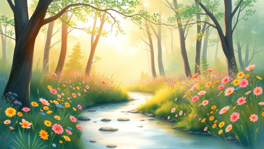 Morning Light in a Forest Glade – free AI stock image