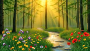 Morning Light in a Misty Forest – free AI stock image