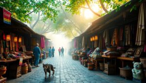 Morning Market in Pencil Sketch – free AI stock image