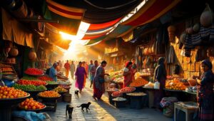 Morning Marketplace in Sketch Style – free AI stock image