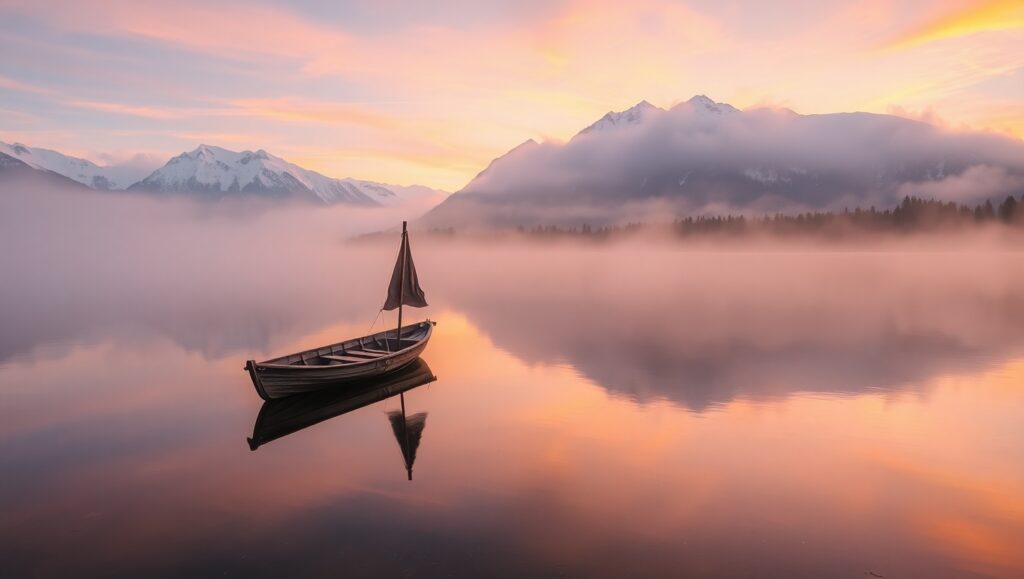 Morning Serenity at Mountain Lake – free AI stock image