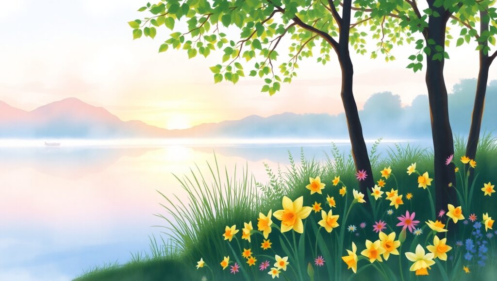 Morning Serenity at the Lakeside – free AI stock image