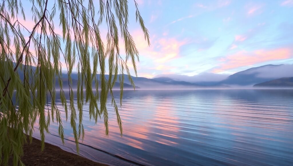 Morning Serenity at the Lakeside 9wB – free AI stock image