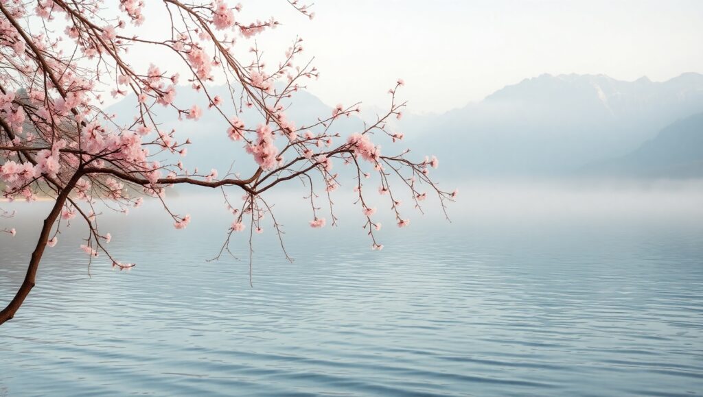 Morning Serenity by the Lakeside – free AI stock image