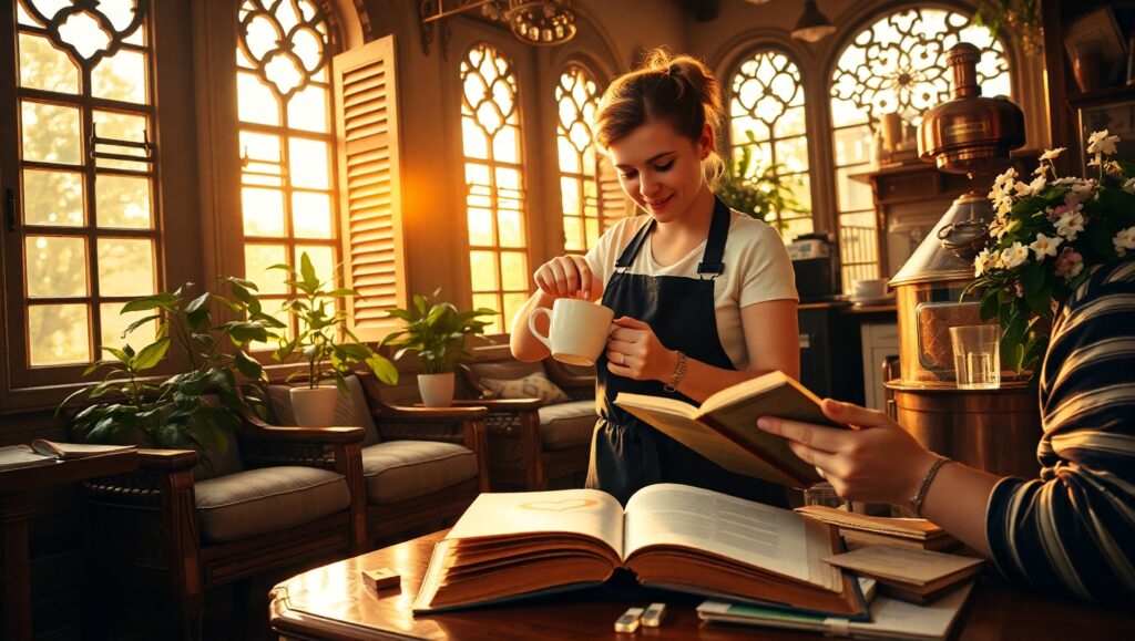 Morning Serenity in a Coffee Shop – free AI stock image