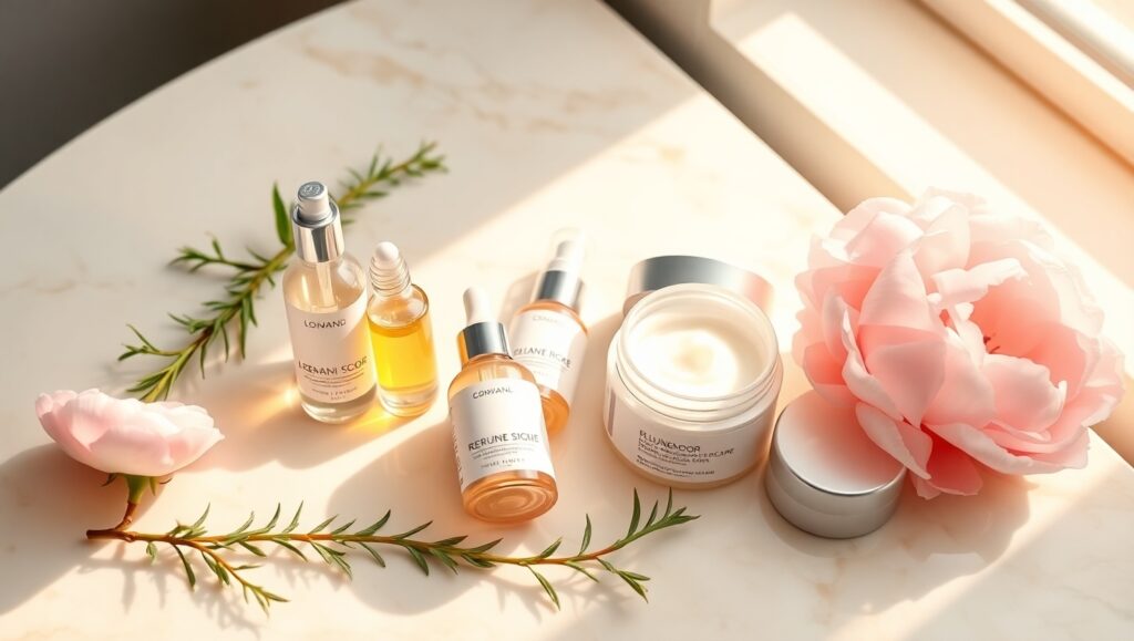 Morning Serenity Skincare Flatlay – free AI stock image