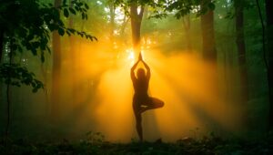 Morning Yoga in Enchanted Forest – free AI stock image