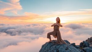 Morning Yoga on Mountain Peak – free AI stock image