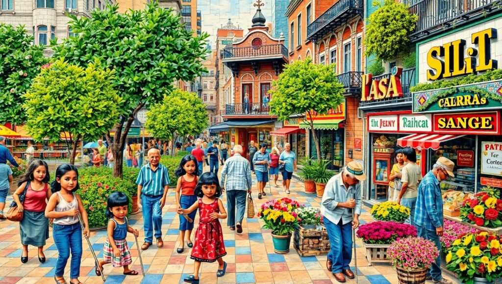 Mosaic City Life Illustrated – free AI stock image