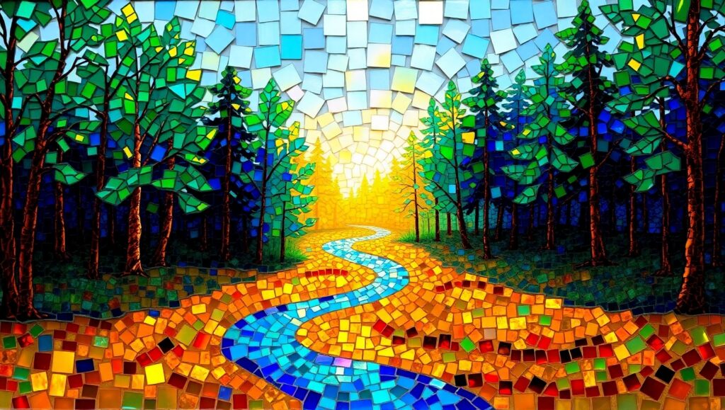 Mosaic Forest at Dawn – free AI stock image