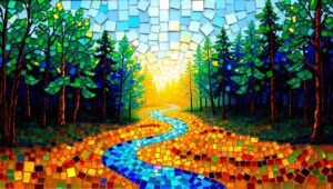 Mosaic Forest at Dawn – free AI stock image