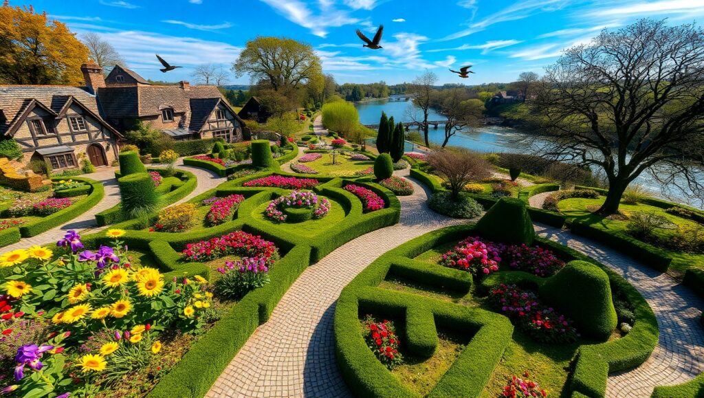 Mosaic Garden from the Sky – free AI stock image