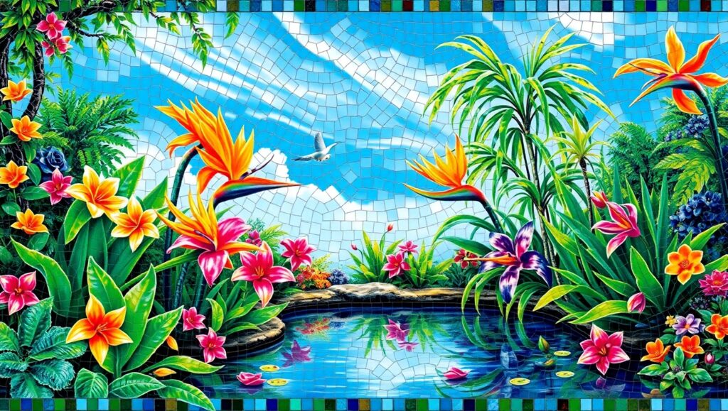 Mosaic Garden of Serenity – free AI stock image