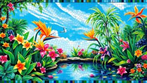 Mosaic Garden of Serenity – free AI stock image