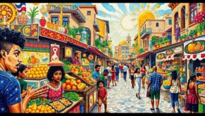 Mosaic Market: A Tiled Community – free AI stock image