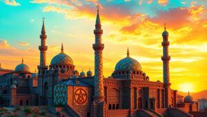 Mosaic of an Ancient Cityscape – free AI stock image