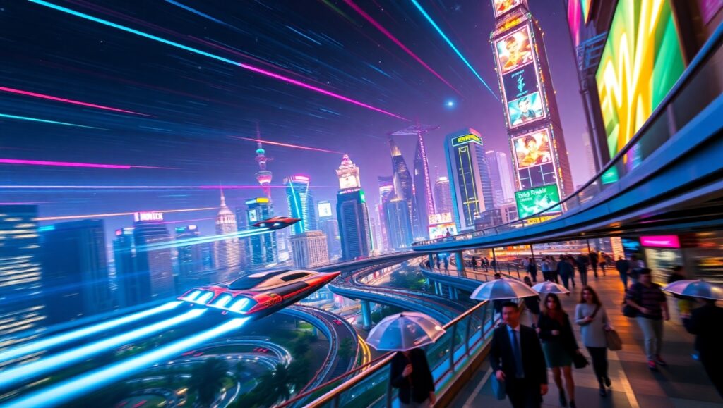 Motion in a Futuristic Cityscape – free AI stock image