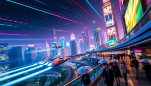 Motion in a Futuristic Cityscape – free AI stock image