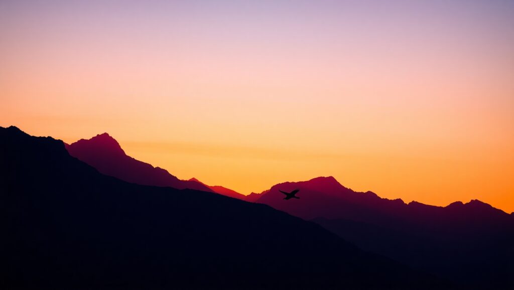 Mountain Bird in Vibrant Twilight – free AI stock image