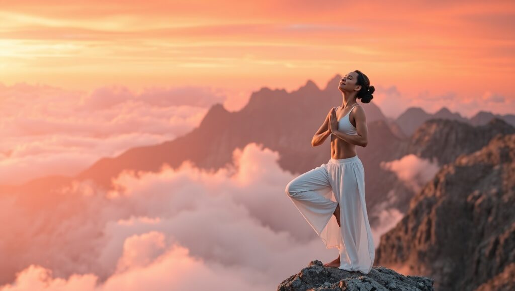 Mountain Peak Yoga Serenity – free AI stock image