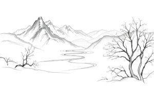 Mountain Serenity in Line – free AI stock image
