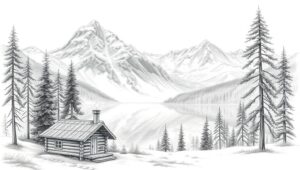 Mountain Serenity in Pencil Sketch – free AI stock image