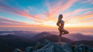 Mountain Serenity in Yoga Pose – free AI stock image