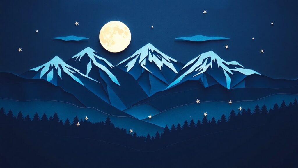 Mountain Serenity Under Paper Stars – free AI stock image