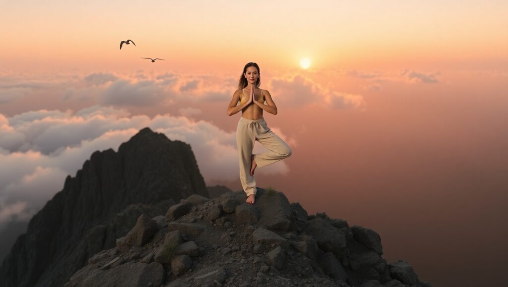 Mountain Sunrise Yoga Practice – free AI stock image